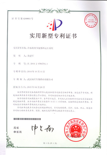 Chiller energy-saving circulation system patent certificate